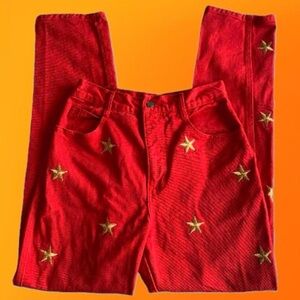 Nique Red Straight Leg Jeans with Gold Stars